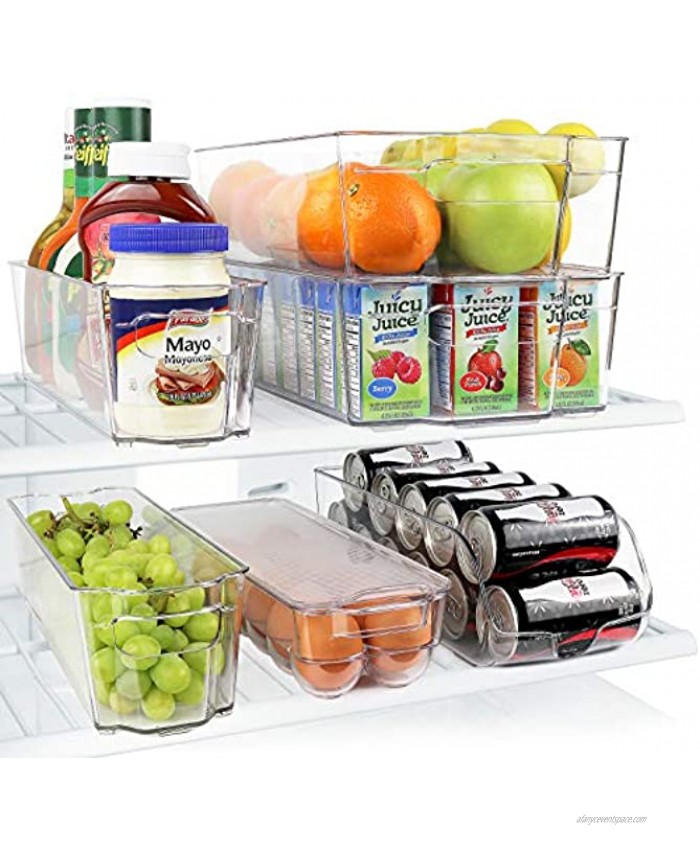 Greenco Fridge Bins Stackable Storage Organizer Containers with Handles for Refrigerator Freezer Pantry and Kitchen Cabinets BPA Standard Clear