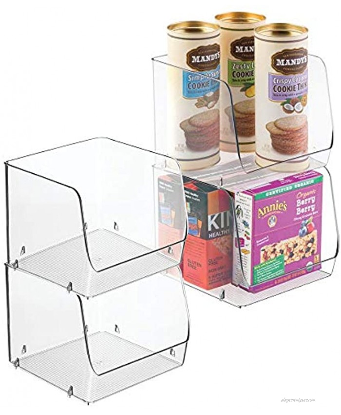 mDesign Large Household Stackable Plastic Food Storage Organizer Bin Basket with Wide Open Front for Kitchen Cabinets Pantry Offices Closets Bedrooms Bathrooms Cube 7.75 Wide 4 Pack Clear