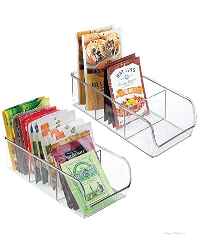mDesign Plastic Food Packet Kitchen Storage Organizer Bin Caddy Holds Spice Pouches Dressing Mixes Hot Chocolate Tea Sugar Packets in Pantry Cabinets or Countertop 2 Pack Clear