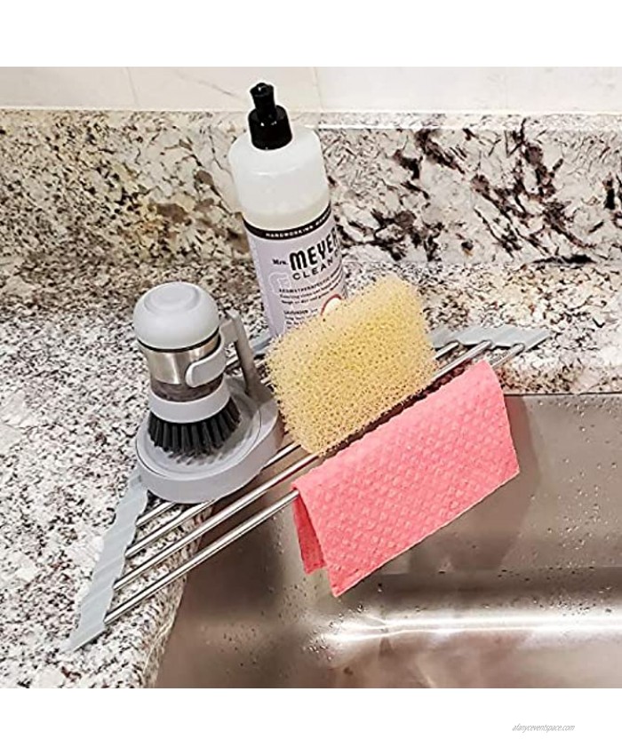 Roll Up Sponge Holder for Counter Sink Organizer for Kitchen Bathroom Laundry Room 304-Stainless Steel Sink Organizer for Sponge Brush Scrubber Soap Dispenser Holder Corner Dish Drying Rack