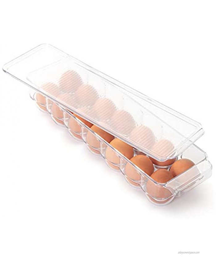 Smart Design Stackable Refrigerator Carton Bin Holder Egg 14.65 x 3.25 Inch BPA Free Plastic Container for Fridge Freezer Pantry Organizer Kitchen Organization [Clear]