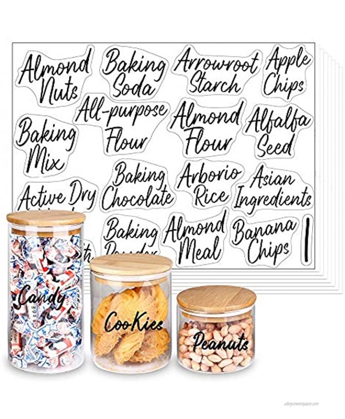 SWOMMOLY 243 Cursive Pantry Labels Clear Labels Set，243 Preprinted Water Resistant Labels Stickers for Pantry or Cabinet Organization Makeovers