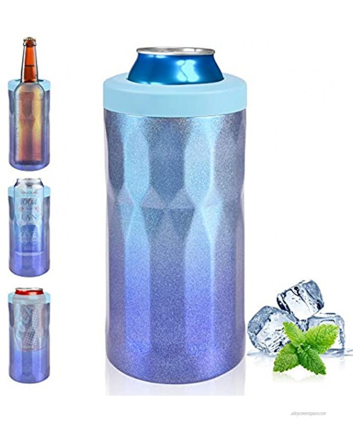 4-IN-1 Triple Insulated Beer Can Cooler [2021 NEWEST] 12oz Slim Can Cooler Stainless Steel for Beer Bottle Keeper & Hard Seltzer Skinny Tall Can Drink HolderGorgeous Blue
