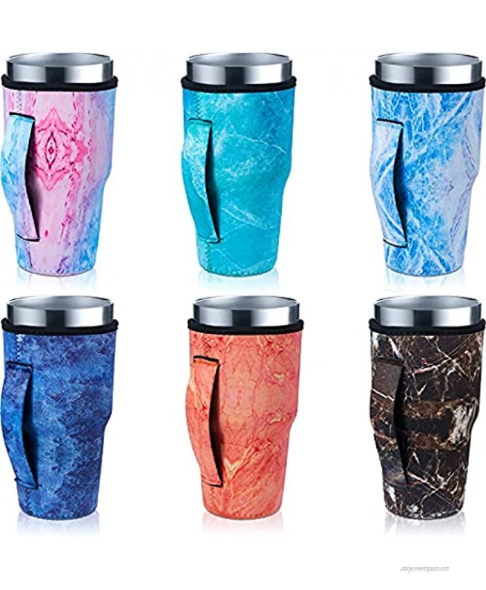 6 Pieces Iced Coffee Cup Sleeve Marble Pattern Reusable NeopreneInsulated Sleeves Cup Cover Holders Drinks Sleeve Holder for 30-32 OZ Cold Hot Beverages