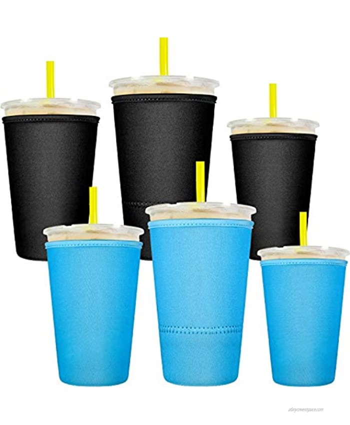 6 Pieces Reusable Coffee Cup Sleeve Neoprene Cup Cover Drink Insulator Sleeves Insulated Sleeves Drinks Holder for 10 oz to 32 oz Cold Hot Drink Beverages Cup Bottle Blue and Black
