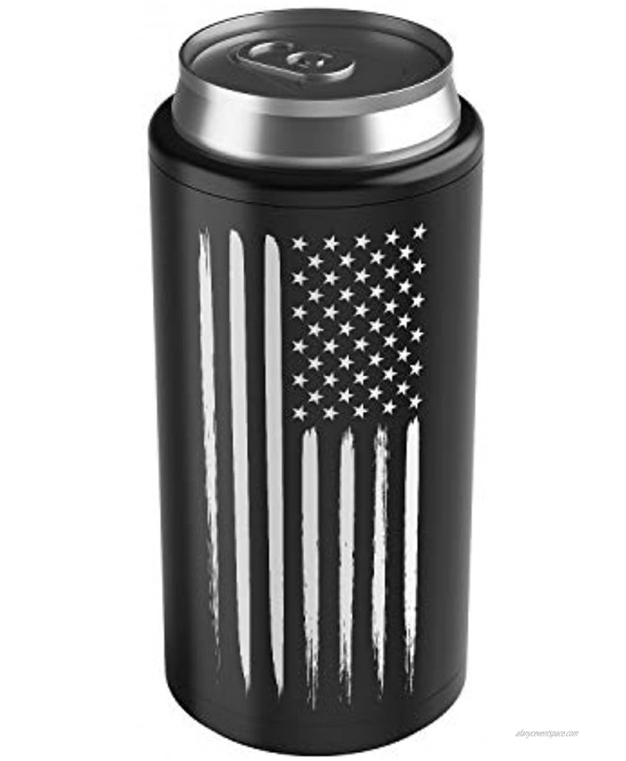 American Flag Skinny Can Cooler for Slim Beer & Hard Seltzer Cans | 12oz Stainless Steel Insulated Tall Can Cooler – Gifts for Veterans American Flag