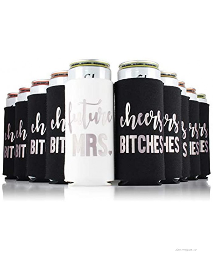 Bachelorette Party Decorations Slim Can Coolers Bridal Party Black Cheers 10