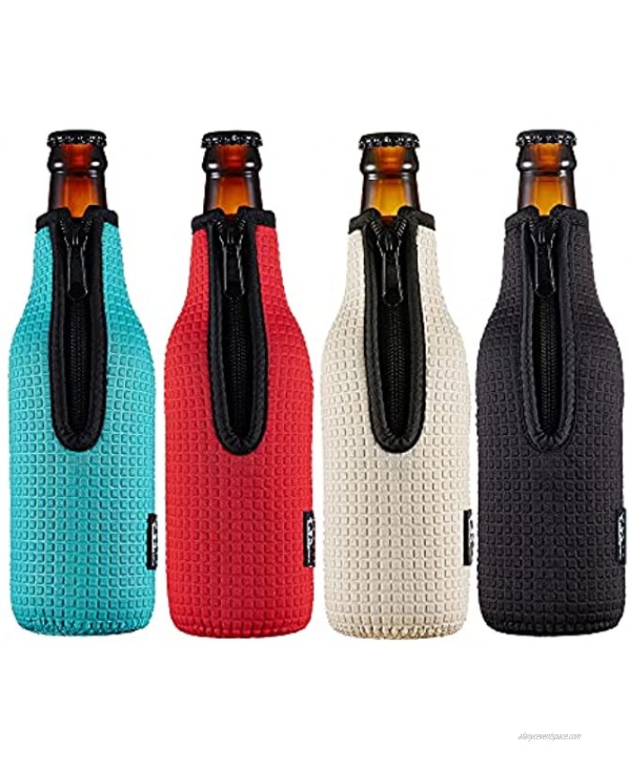 Beer Bottle Sleeve Insulators 12oz 330ml Standard Beer Bottle Cooler Covers Zip-up Bottle Jacket 12OZ Beer Bottle Holder Non-slip Thick Neoprene Sleeves 4PC Pack Black Red Blue Grey