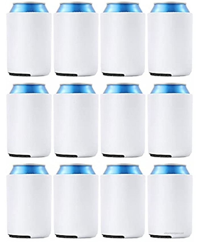 Blank Beer Can Coolers Sleeves Soft Insulated Reusable Drink for Water Bottles or Soda Sublimation DIY Customizable for Parties Events or Weddings HTV & Vinyl Projects Bulk 12 White