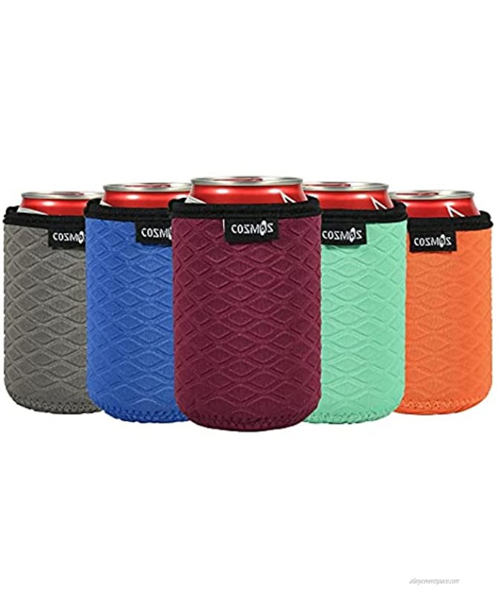 Cosmos Pack of 5 Soft Neoprene 12 OZ Standard Can Cooler Regular Can Insulated Cover for Beer Beverage Drink Can For 12 oz Standard Can