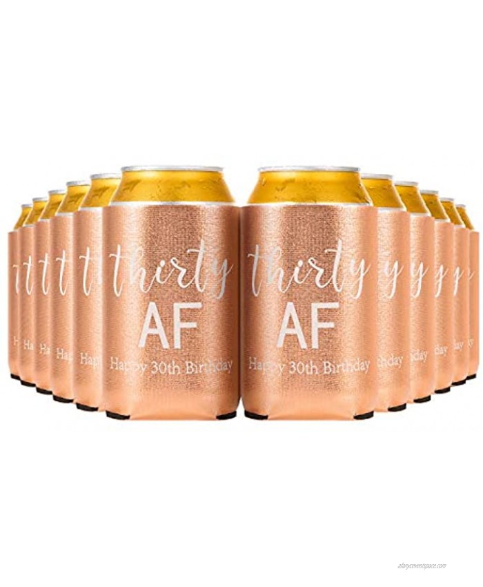 Crisky Thirty Birthday Can Cooler Rose Gold 30th Birthday Decorations Beer Sleeve Party Favor Can Covers with Insulated Covers 12-Ounce Neoprene Coolers for Soda Beer Can Beverage 12 Rose Gold