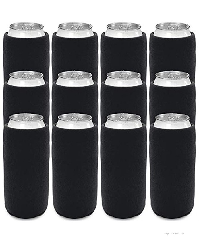 CSBD Blank 16oz Energy Drink Can Coolers Premium Quality Beer Coolies Collapsible Insulators Bulk 12 Packs Great For Monograms DIY Projects Weddings Parties Events 12 Black