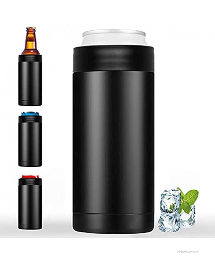 Double-walled Stainless Steel Insulated Can Cooler Fits 16oz Cans Bottles Black