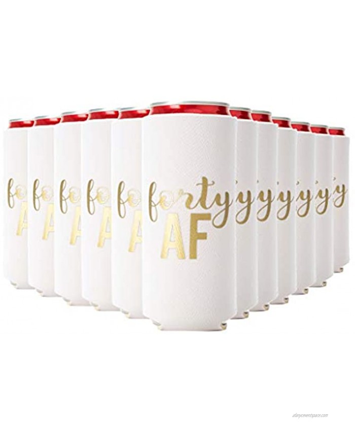 Forty AF Can Coolers 40th Birthday Party Coolies Set of 12 Black White and Gold Fortieth Birthday Cup Coolers Perfect for Birthday Parties Birthday Decorations White Slim
