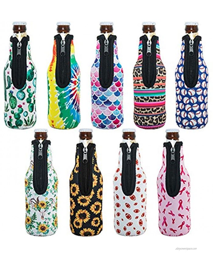 HaiMay 9 Pieces Reusable Beer Bottle Sleeves Beer Cooler Covers Neoprene Insulated Sleeves Cup Cover Holders Fashion Style