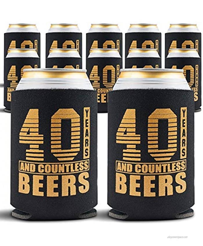 Happy 40th Birthday Decorations for Men Insulated Can Beverage Sleeve Birthday Party Favors for Him 40 Year Old Birthday Gift Ideas 12-Pack Black & Gold