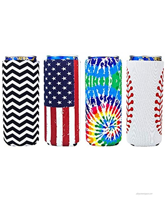 Heyah 4 Pack 12oz Slim Beer Can Cooler Sleeves Premium Quality Neoprene Beer Can Cooler Collapsible Insulators Fits for White Claw Spiked Seltzer and More