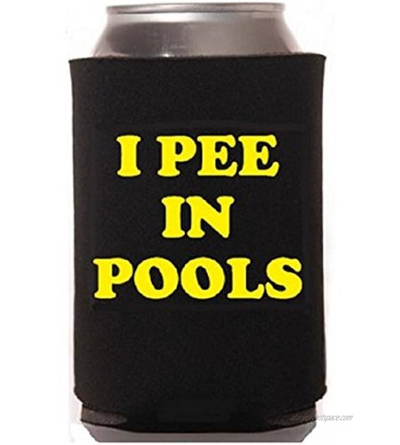 I Pee in Pools Funny Black and Yellow Beer Can Cooler