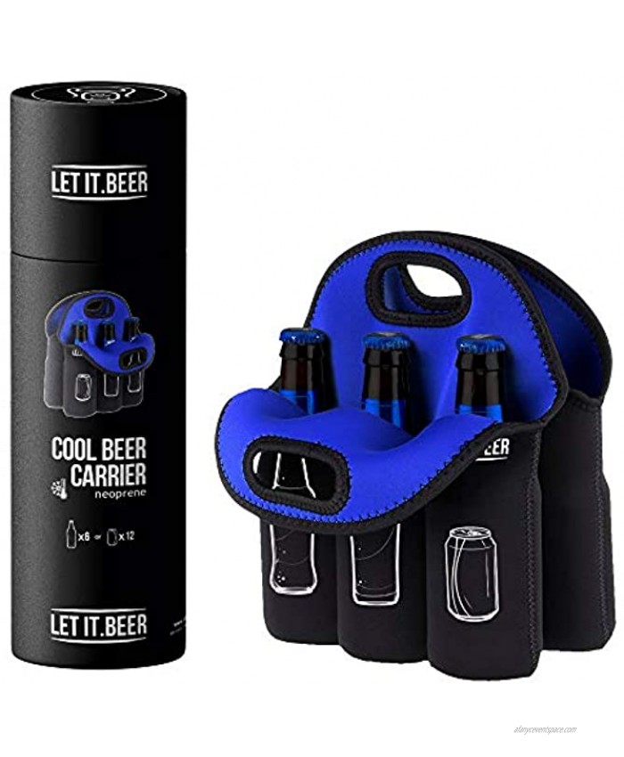 Neoprene 6 Pack Insulated Tote Beer Bottle Holder 12 Can Carrier Koozie Fathers Day Idea Birthday Unique Gag Idea Gifts for Men