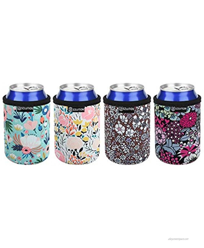 Neoprene Can Sleeves 4pcs Pack Leopard Can Insulators 12oz Standard Can Beer Cooler Coolie Skin Covers for 12 oz Standard Red Bull Michelob Ultra Spiked Seltzer Truly Great Floral Pattern