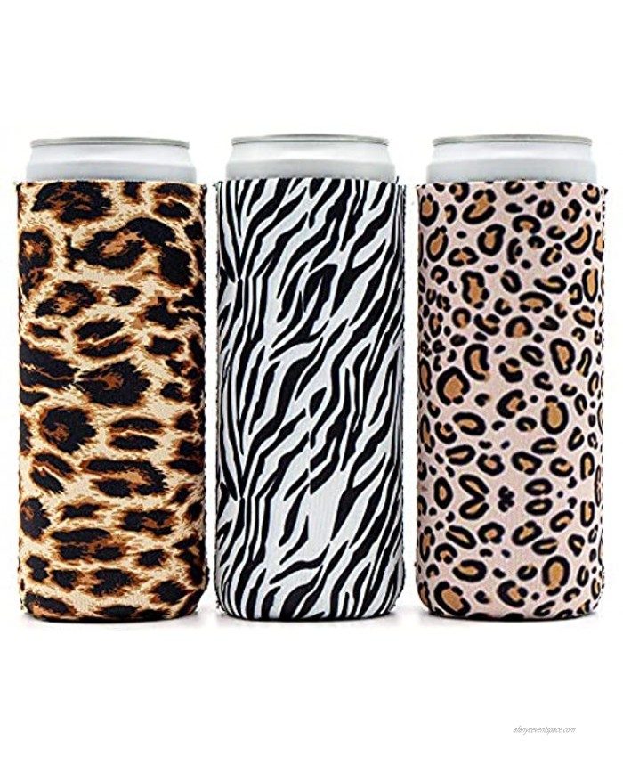 Party Girl Kim Slim Can Coolers Neoprene Insulated Slim Can Cooler for Tall Skinny 12oz Cans Like White Claw Truly Hard Seltzers and Red Bull 3 Pack Animal Print