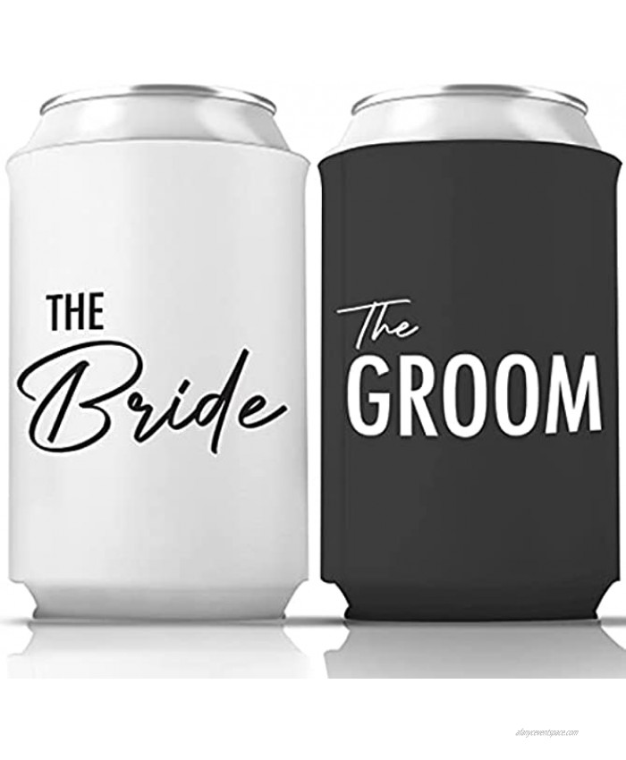 Pretty Robes Bride and Groom Can Coolers Couples Collapsible Bottle and Can Sleeves Insulator Couples Can Cooler Set for Wedding Engagement Anniversary Bridal Showers