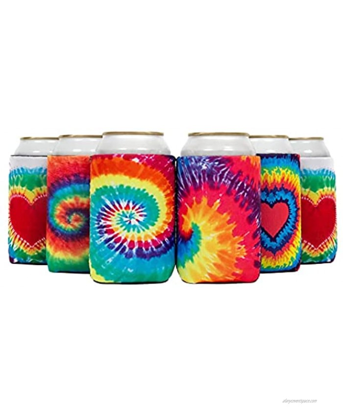 QualityPerfection Neoprene Can Cooler Sleeve 12 oz Regular Can Coolie Collapsible Economy Bulk Insulation with Stitches Perfect 4 Events,Custom DIY Projects 6 Tie-dye Mix