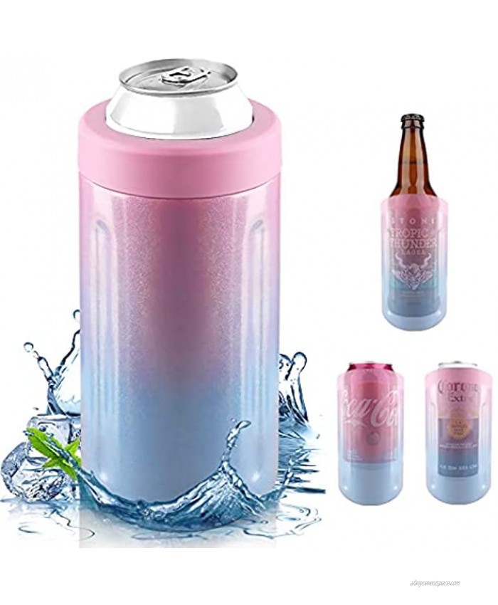 Sangyn Insulated 4 in 1 Can Cooler Double Walled Stainless Steel 12oz Slim Can Cooler for Standard Cans Beer Holder Suitable for Slim & Short CansGlitter Pink Blue