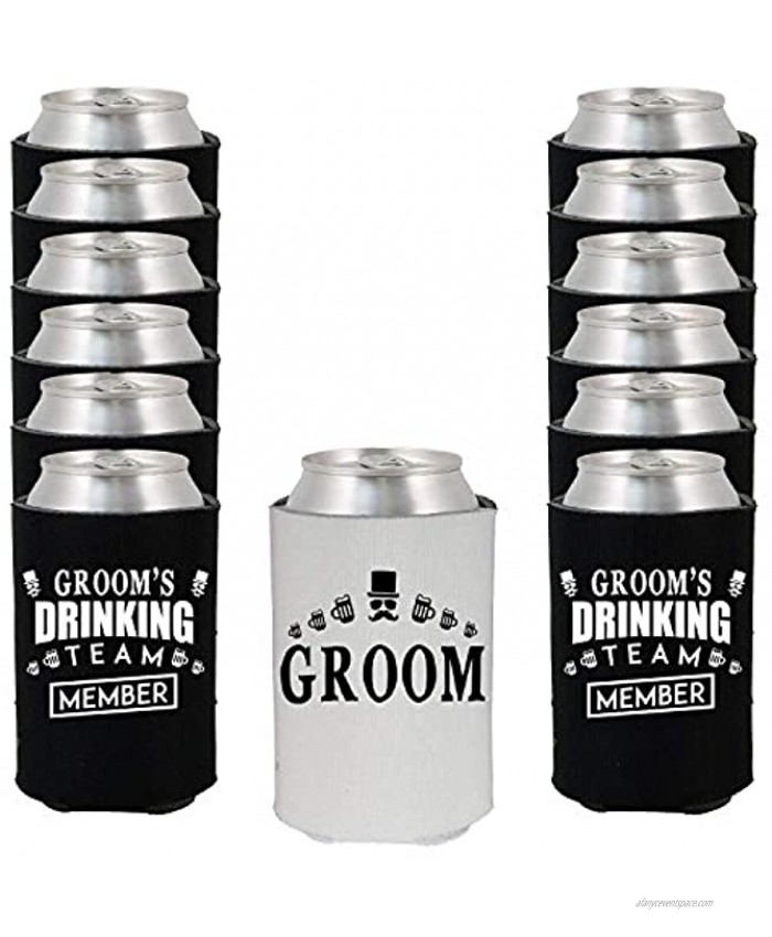 Shop4Ever Groom and Groom’s Drinking Team Member Can Coolie ~ Wedding Bachelor Party Beer Can Sleeve Coolers ~ Member Blk 13 Pk
