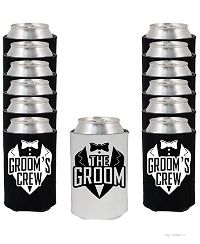Shop4Ever The Groom Tuxedo and Groom’s Crew Tuxedo Can Coolie ~ Wedding Bachelor Party Beer Can Sleeve Coolers ~ Crew Tux 13 Pk