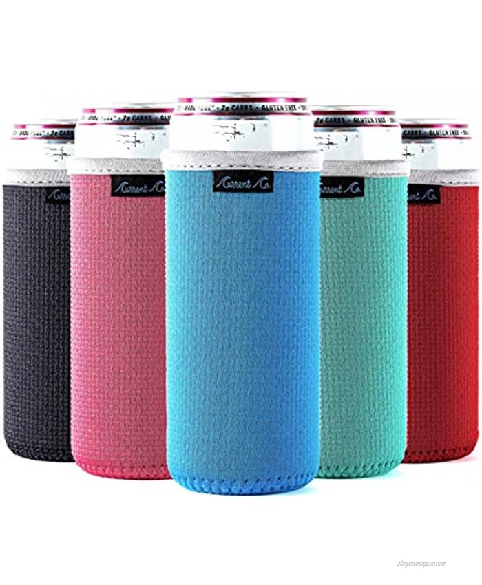Slim Can Cooler Sleeves 5-Pack Insulated Neoprene Slim Can Koolie for White Claw Skinny Can Cooler for Seltzer Skinny Can Koolies for Slim Beer Tall Can Koolie for Truly Coolies for Slim Cans
