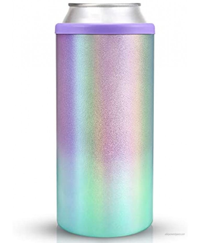 Sursip Skinny Insulated Can Cooler for 12 Oz Slim Cans,Double-walled Vacuum Stainless Steel koozies Can,For Beer Soda Beverage Energy Drinks Can Cooler Keeper-Glitter Mermaid