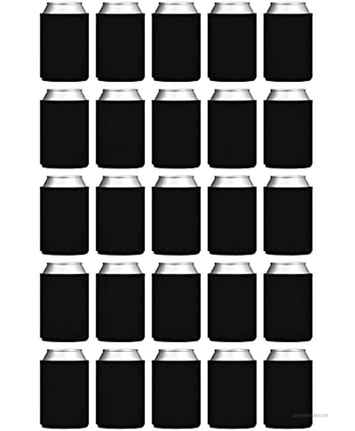 TahoeBay Blank Beer Can Coolers 25-Pack Plain Bulk Collapsible Foam Soda Cover Coolies Personalized Sublimation Sleeves for Weddings Bachelorette Parties HTV Projects Black