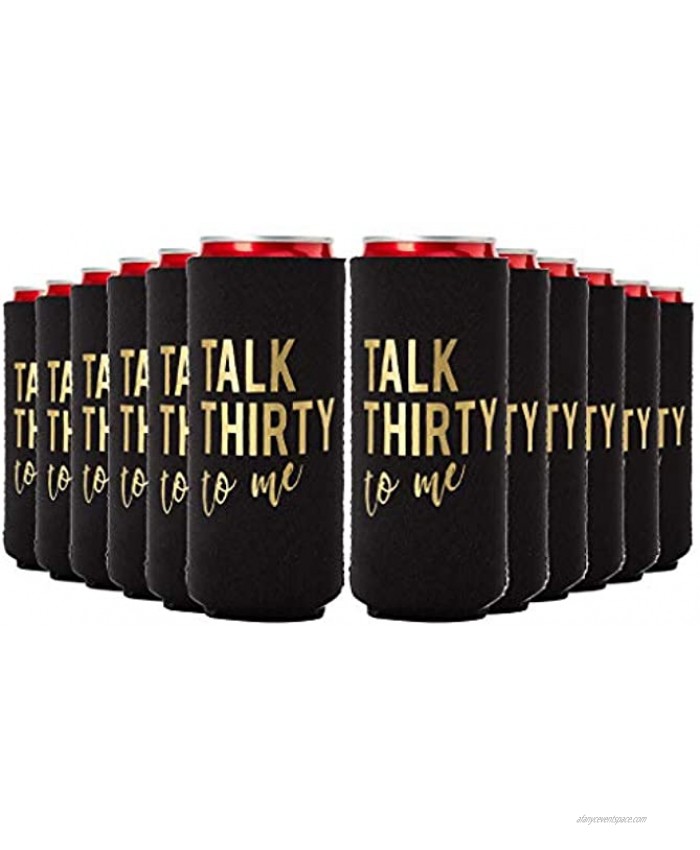 Talk Thirty To Me Can Coolers 30th Birthday Party Coolies Set of 12 Black White Pink and Gold Thirtieth Birthday Cup Coolers Perfect for Birthday Parties Birthday Decorations Black Slim