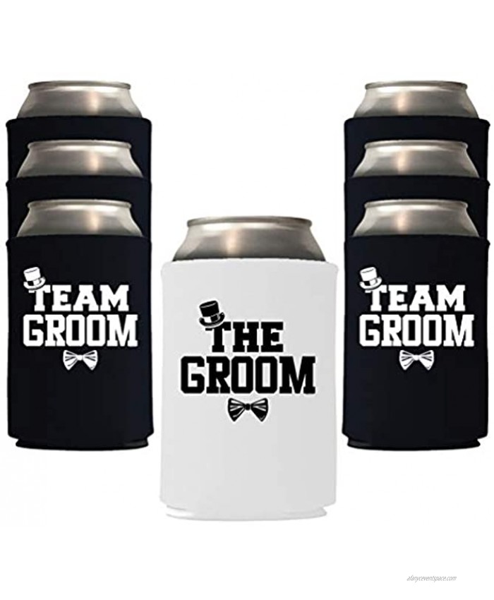 Veracco The Groom and Team Groom Can Coolie Holder Bachelor Party Wedding Favors Gift For Groom Groomsmans Proposal White Groom Black TG 6