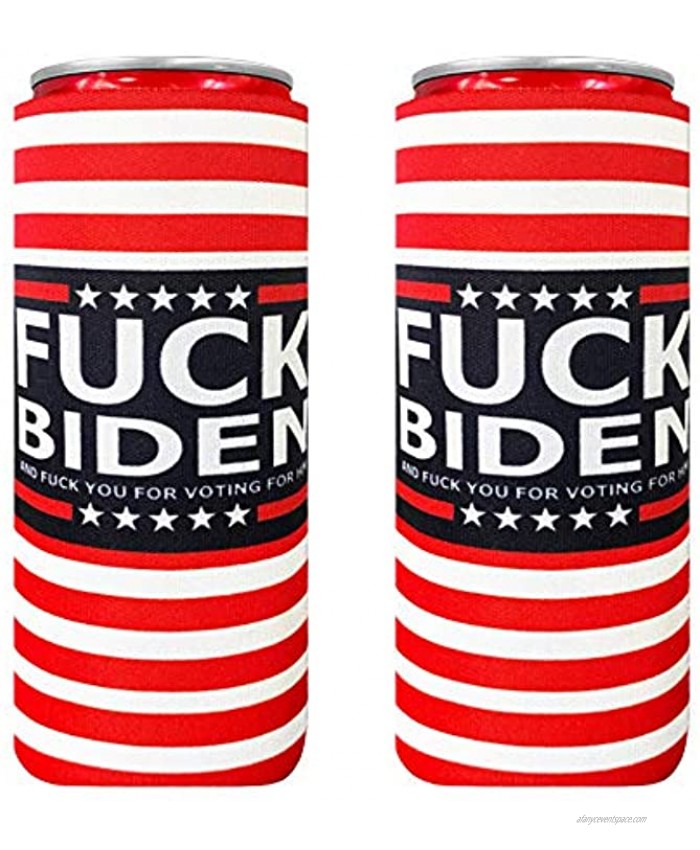 XccMe 2pcs Fuck Biden Can Cooler,Fuck You For Voting For Him Slim sleeves for 12oz Slim Cans like Red Bull White Claw Slim Beer and Spiked Seltzer Water（Fuck Biden）