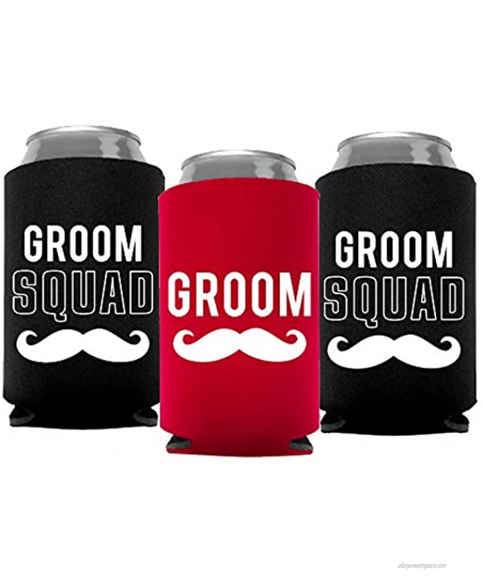 Your Dream Party Shop Groom and Grooms Squad Bachelor Party Can Coolers Set of 12 Beer Can Coolies Perfect Bachelor Party Decorations and as Grooms Men Gifts Red