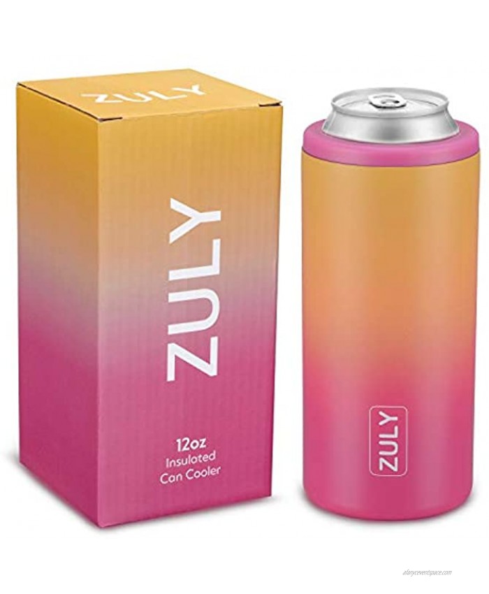 Zuly 12oz Insulated Can Cooler for Slim Beer & Hard Seltzer Stainless Steel Double Wall Vacuum Insulated Drink Holder Pink for Slim Truly White Claw Henrys Bon Viv Corona Red Bull