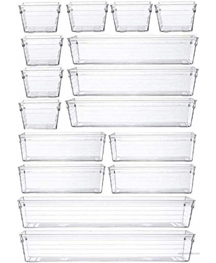 16Pcs Clear Drawer Organizer Plastic Desk Drawer Organizer Tray for Makeup Kitchen Utensils Jewelries and Gadgets