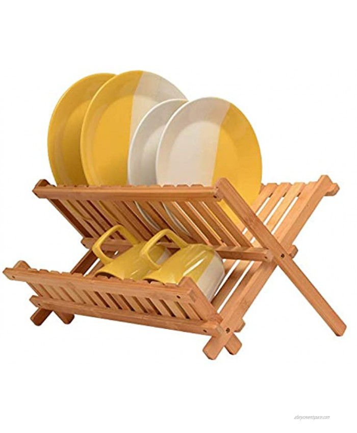 Bambüsi Bamboo Dish Drying Rack Collapsible 2-Tier Dish Drainer Kitchen Plate Rack for Kitchen Countertop Foldable & Compact for Space-Saving Storage