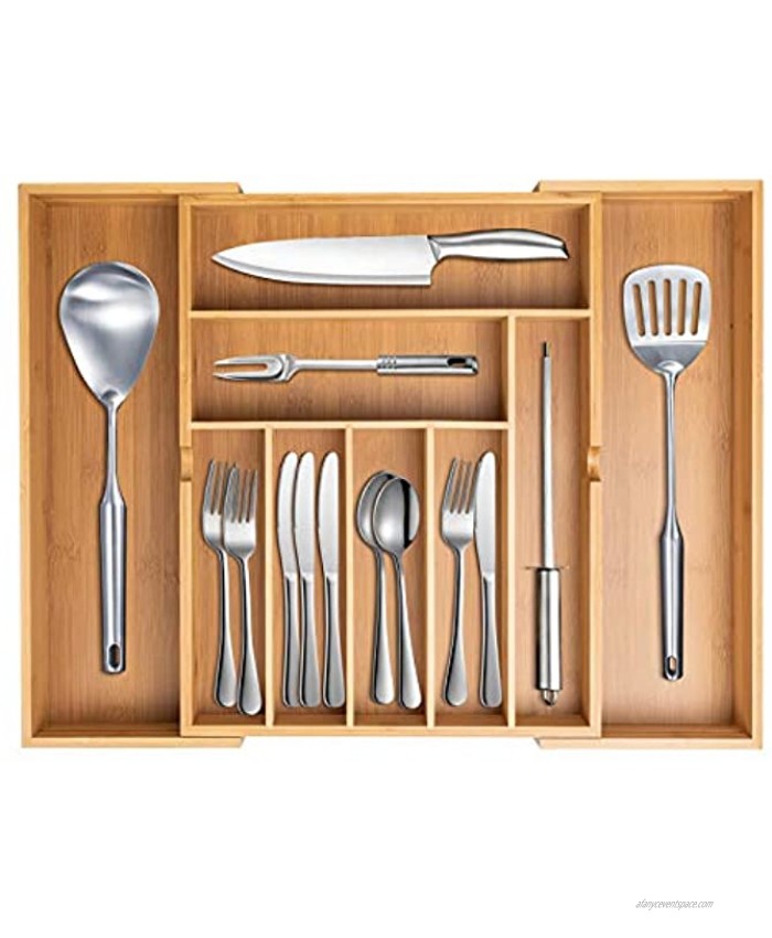 Cutlery Drawer Organizer Expandable Bamboo Cutlery Tray Drawer Dividers Organizer for Utensils Holder Silverware Flatware Knives in Kitchen Bedroom Living Room Bathroom