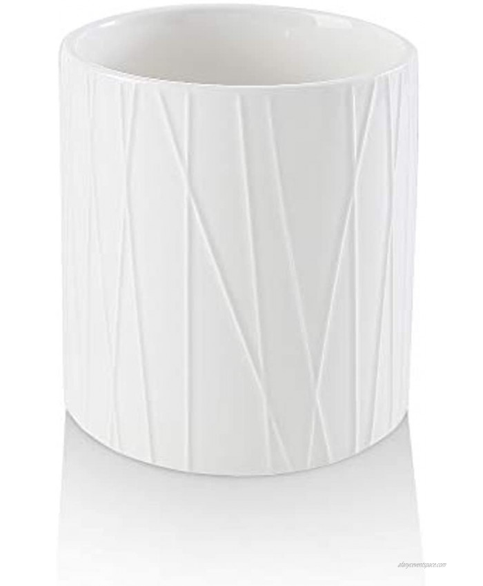 KOOV Kitchen Utensil Holder Large Ceramic Utensil Crock Deep and Stable Utensils Caddy Irregular Striped Series White