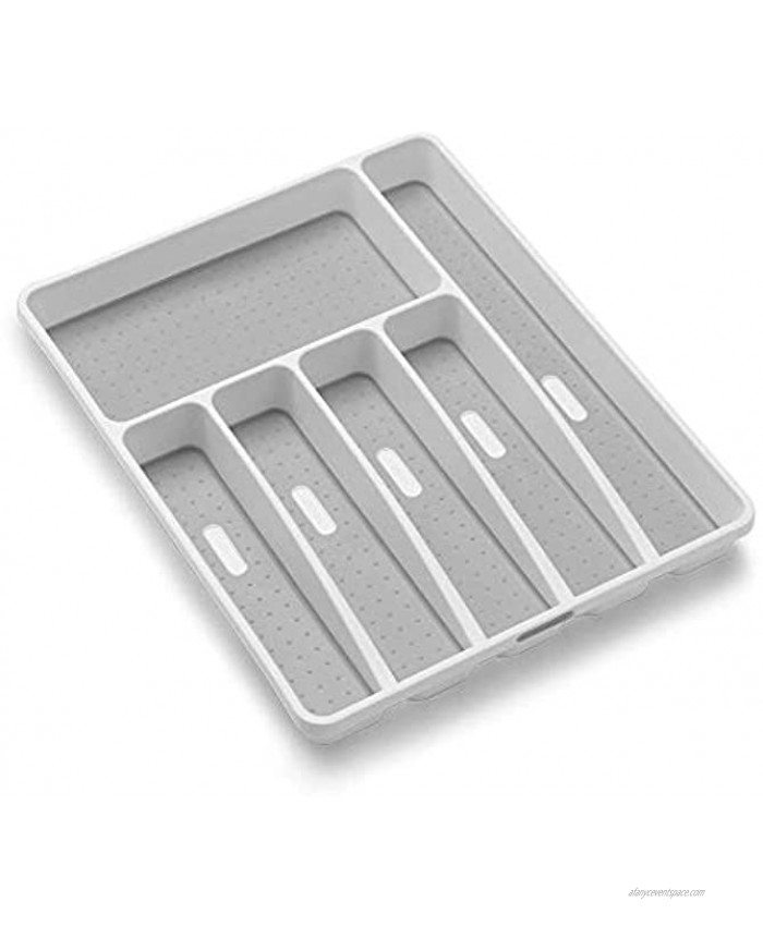 madesmart Classic Large Silverware Tray White |CLASSIC COLLECTION | 6-Compartments| Kitchen Drawer Organizer | Soft-Grip Lining and Non-Slip Rubber Feet | BPA-Free
