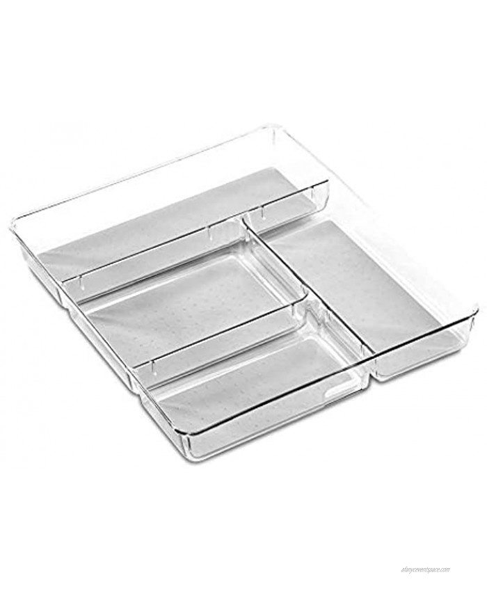 madesmart Clear Gadget Tray Light Grey | CLEAR CLASSIC COLLECTION | 4-Compartments | 16 x 13 | Drawer Organizer for Multi-purpose Storage | Soft-grip Lining and Non-slip Rubber Feet | BPA-Free