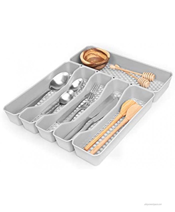 Spectrum Diversified Hexa 6-Divider Buildup-Resistant Organizer & Utensil Holder Easy-to-Clean Modern Kitchen Storage & Cutlery Tray Silverware Drawer Organizer Stone Gray