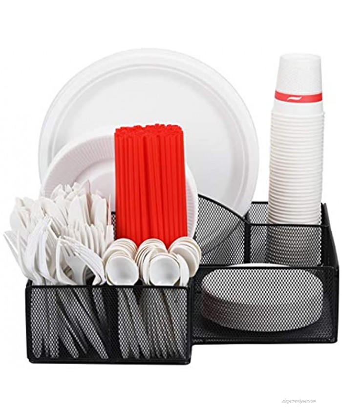 URFORESTIC Cutlery Utensil Holder Organizer Caddy for Cups Forks Spoons Plates Napkins Condiments and More Mesh Holder is Excellent for Silverware Organization Home and Kitchen Décor