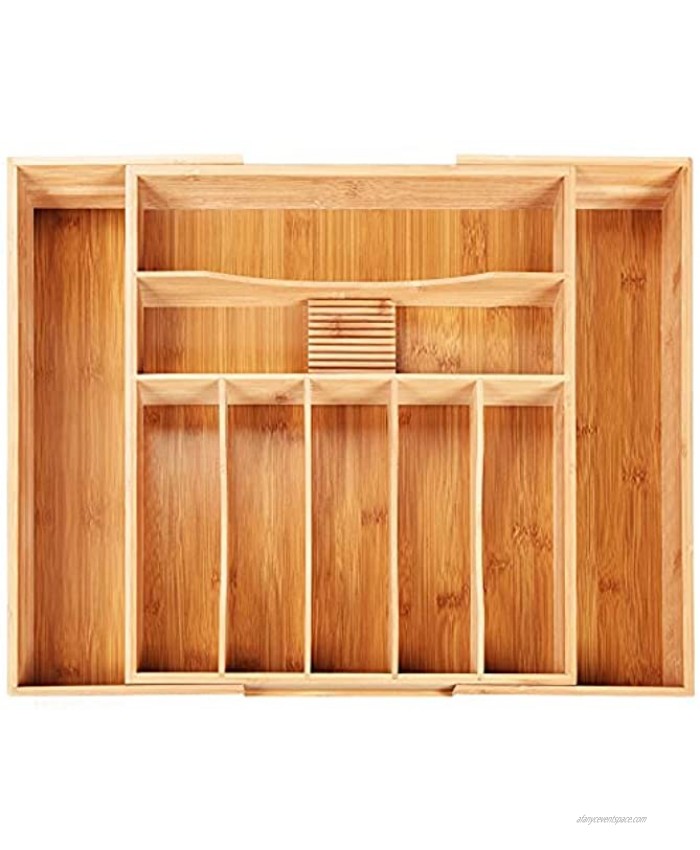 Vidor Bamboo Kitchen Drawer Organizer,Expandable Silverware Organizer,Adjustable Cutlery Tray,Cutlery Tray with Grooved Drawer for Kitchen Bathroom Office Bedroom17.71x14.56-20.86x2.36
