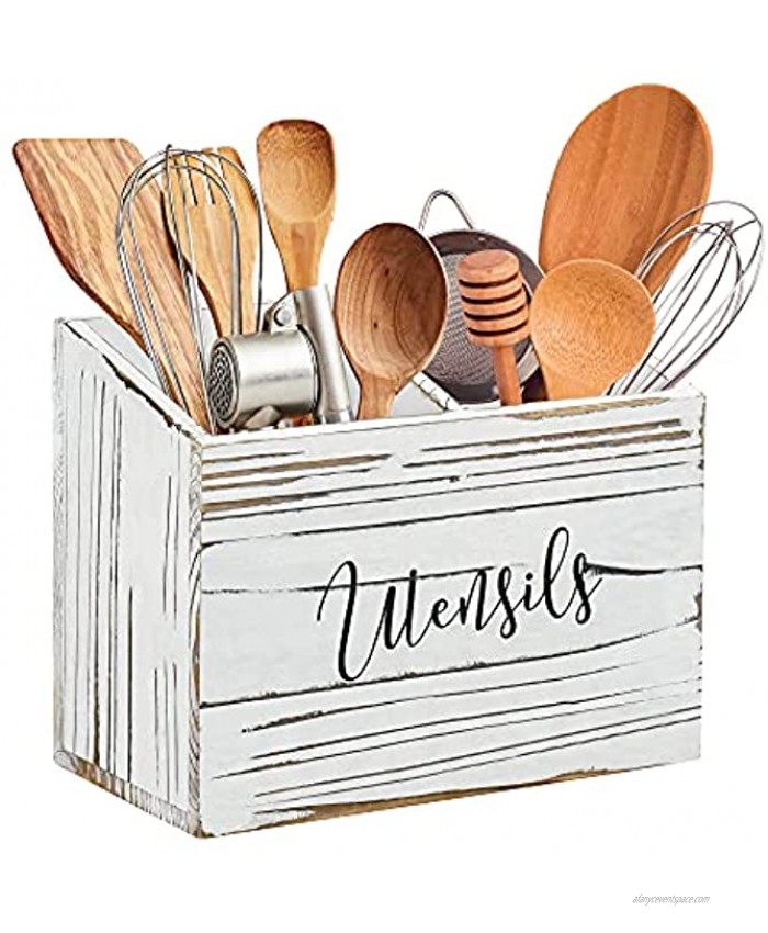 Wood Utensil Caddy for Kitchen Countertop Utensil Holder with 2 Compartments Wood utensil Crock for Kitchen Counter Kitchen Utensil Organizer for Countertop