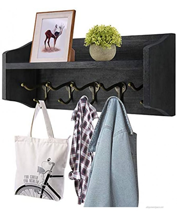 Coat Hooks with Shelf Wall-Mounted Rustic Wood Entryway Shelf with 5 Vintage Metal Hooks Farmhouse Mounted Coat Rack and Upper Shelf for Storage Perfect for Your Entryway Kitchen Bathroom