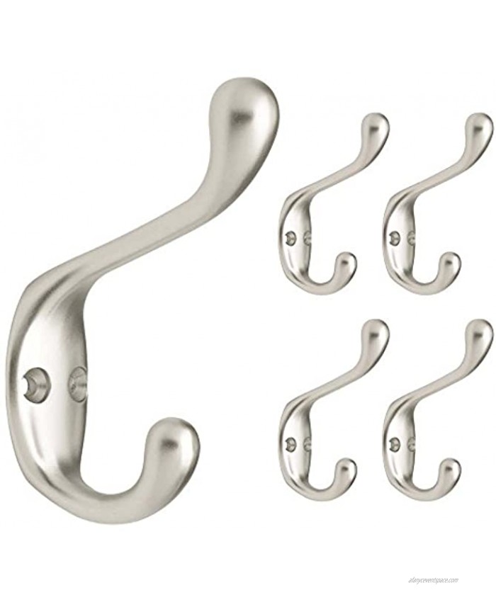 Franklin Brass Heavy Duty Coat and Hat Hook Wall Hooks 3 Inches 5-Pack Matte Nickel FBCHH5-MN-C